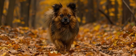 Amidst The Rustling Symphony Of Autumn'S Fall Leaves, A Dog Frolics With Unrestrained Joy, Its...