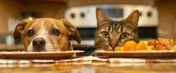 Amidst The Shared Ritual Of Mealtime, A Dog And Cat Dine Together, Their Appetite Sated Amidst The...