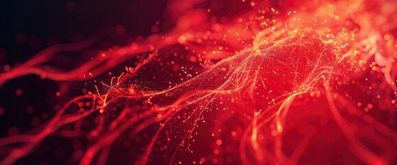 An Abstract Graphic Depicts A Dynamic Explosion Of Red Particles, Creating A Vivid Visualization Of...