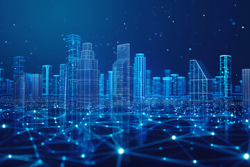 Obraz premium Frame city landscape. Technological blue background.