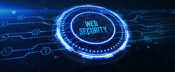 Web security. Cyber security, computer data encryption and internet protection. 3d illustration