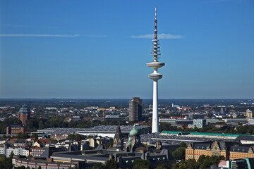 Fototapeta premium View of TV Tower from the St. Michael's Church in Hamburg, Europe 