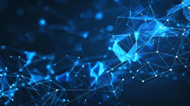 Abstract network of glowing blue lines and dots on a dark background.