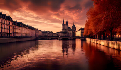 Fototapeta premium town on the river 