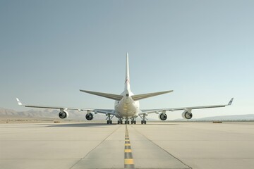 Fototapeta premium A big jetliner rests on the runway at the airport, ready for its next flight.