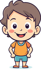 Cute smiling happy face child hand-drawn mascot cartoon character sticker icon concept isolated