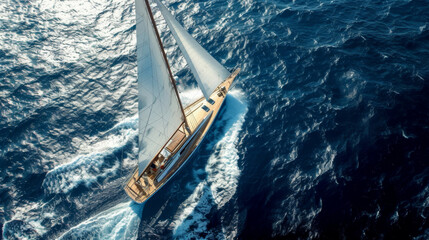 Fototapeta premium Sailboat in the sea in the evening sunlight, luxury summer adventure, active vacation in Mediterranean sea.