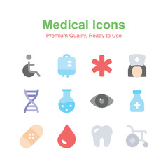 Get this amazing medical and healthcare icons set, premium vectors