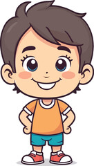 Cute smiling happy face child hand-drawn mascot cartoon character sticker icon concept isolated