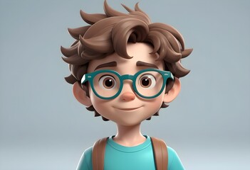 Fototapeta premium cartoonistic 3d little boy with wearing glasses is standing in front of transparent background concept