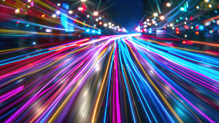 Obraz premium A series of colorful, dynamic light streaks that simulate high-speed data transfer.