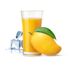 mango juice with mango slice isolated on white background.