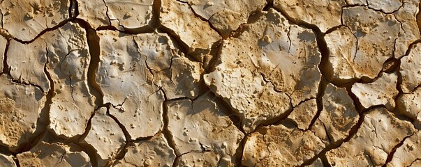 Fototapeta premium A landscape with cracked earth during a drought. Cracks in the soil due to lack of moisture, water, precipitation. A natural disaster. A scorched earth without plants