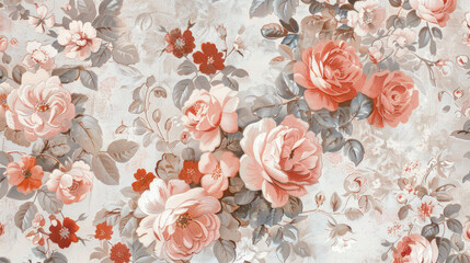 A vintage floral wallpaper design, with intricate details and muted colors, offering a nostalgic and romantic backdrop.