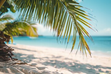 Fototapeta premium Beach Accessories On Blue Plank - Summer Holiday Banner. Beautiful simple AI generated image in 4K, unique.