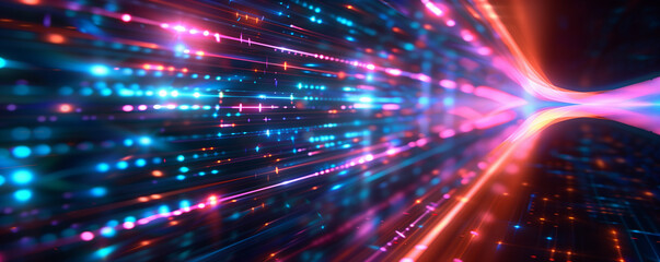 Just as high-speed data streams flow through futuristic cyberspace, fluorescent blue and pink lines create a dynamic digital landscape