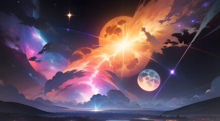 惑星のエフェクトが凄まじいSF風アニメ調イラスト