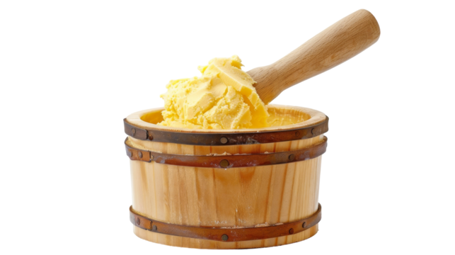 Overflowing Sunshine: Wooden Bucket Filled With Yellow Whipped Cream