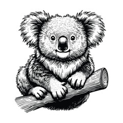 koala illustration. hand drawn koala black and white vector illustration. isolated white background © Nurjen
