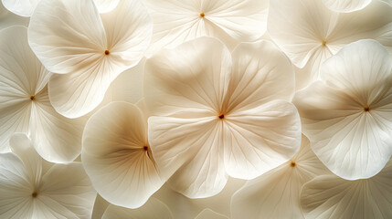 Close up of soft white coral flowers in full bloom, creating a delicate and ethereal floral composition.