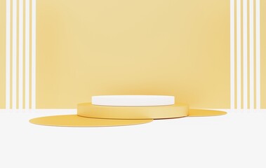 Gold and white cylindrical podium for luxury cosmetics display products, empty. 3D illustration.