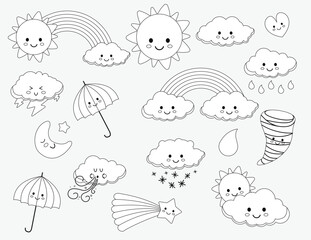 Collection of cartoon weather signs for coloring book