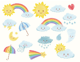 Collection of cartoon weather signs Vector