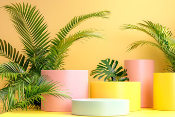 Obraz premium Podiums in different heights, for product presentation, summer - themed.