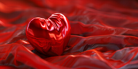 Red Heart on Smooth Silk Fabric, A Romantic Design for a couple 