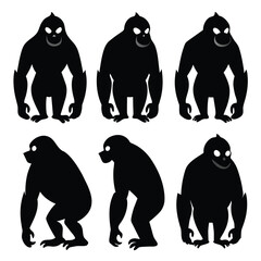 Set of Ape black Silhouette Vector on a white background