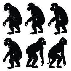 Set of Ape black Silhouette Vector on a white background