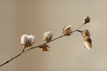 Dry cotton twig, beige background.