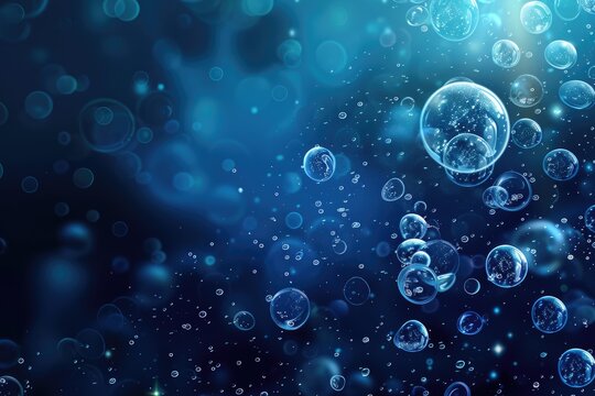 Dark blue background with water bubbles floating in the air, creating an underwater effect.