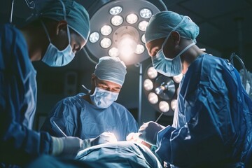 A Team of Surgeons Performing a Precise and Coordinated Surgical Operation in a Sterile Operating Room