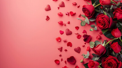 Valentines Day beautiful composition on color background