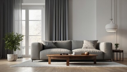 Fototapeta premium Front view on bright living room interior