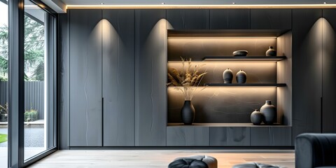 Hallway storage with integrated lighting and sleek handleless doors for modern appeal. Concept Modern Design, Integrated Lighting, Handleless Doors, Hallway Storage, Sleek Aesthetics