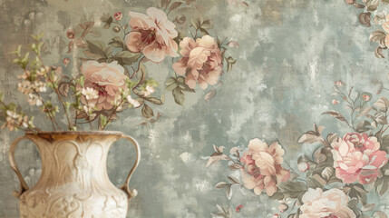 Embrace the romance of a bygone era with a vintage floral wallpaper design, featuring delicate blooms and muted colors that exude nostalgic charm
