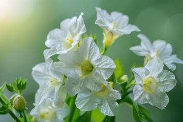 Light green background with beautiful flowers, spring.