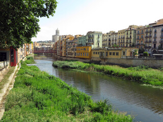 Girona, Spain - July 8, 2023: Views of the old medieval city.