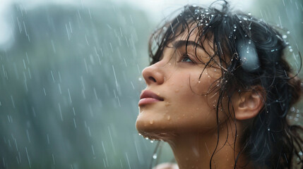 雨と女性のポートレート