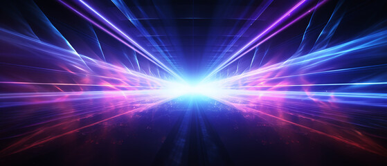 Fototapeta premium Abstract background with neon glowing wave lines.