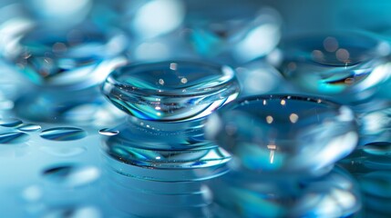 Contact lenses on clear glass tray with blue background crisp focus. - Powered by Adobe