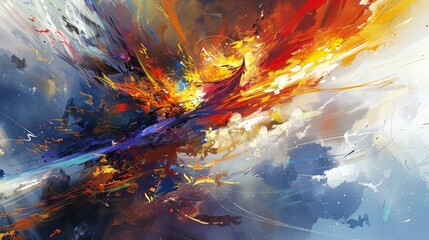 Fototapeta premium Vivid, dynamic painting bursting with intense colors, Ai Generated