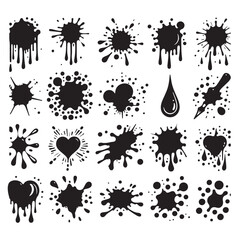 Silhouette set of Ink blots and drips. Vector isolated illustration