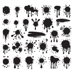 Silhouette set of Ink blots and drips. Vector isolated illustration