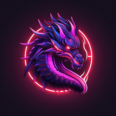 Neon sign dragon logo synthwave illustration.