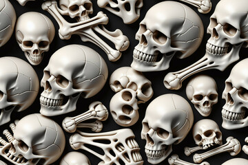 Skulls. Biomechanical concept. Seamless pattern. Digital illustration.