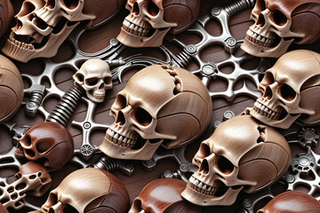 Skulls. Biomechanical concept. Seamless pattern. Digital illustration.