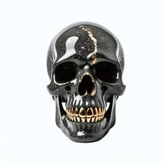 Skull made of granite. Isolated on white background. Front view, Digital illustration.